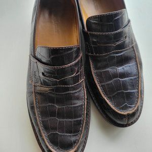 Ralph Laurent Brown Leather Croc Embossed Chunky Loafer Size 8.5 Style WF2352B
